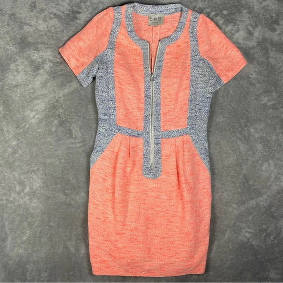 Sea New York Dress Womens 6 Sheath Color Block Zip Front Short Sleeve Mini - Picture 1 of 8